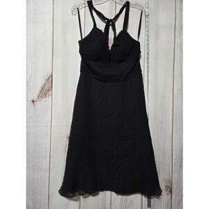 White House Black Market Dress Womens 6 Black Silk Halter Lace Trim Cocktail
